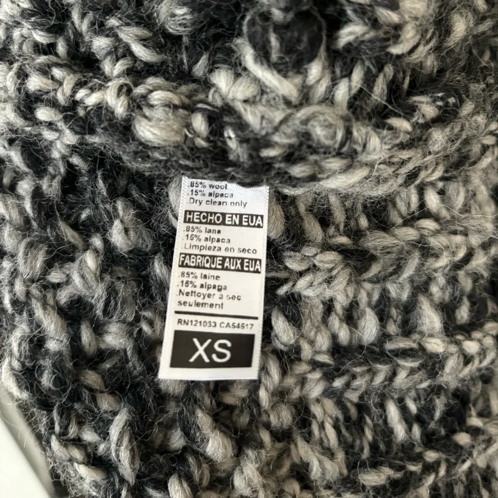 Fluxus Wool Alpaca Blend Shawl Salt & Pepper Knit Woven Chunky Oversized Coat XS